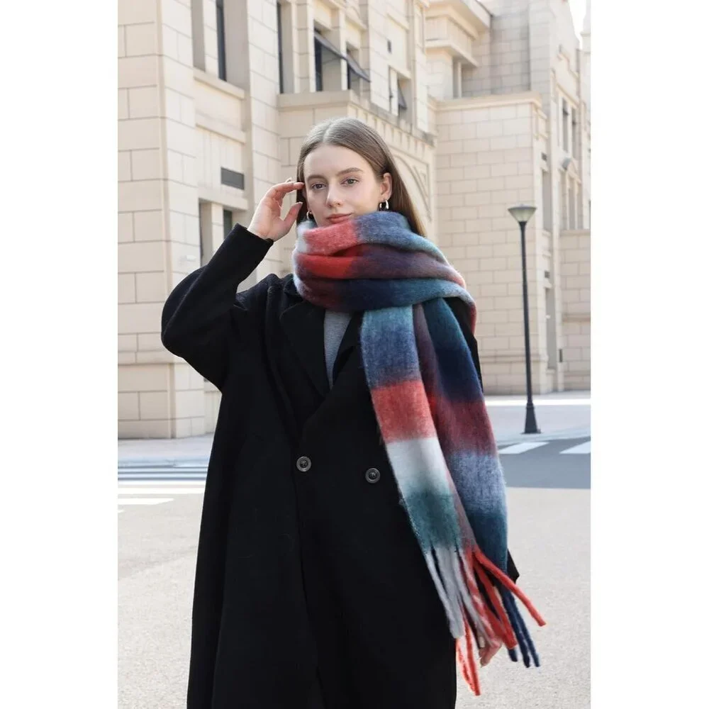 Women's Red Green Winter Warm Long Shawl Cold Weather Thick Blanket Scarfs